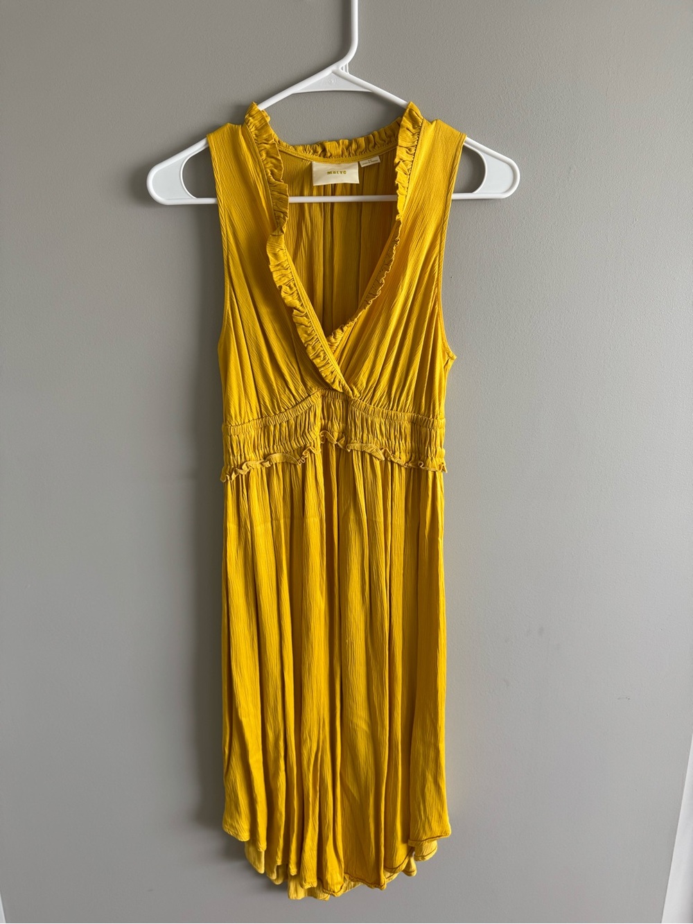 Maeve Sleeveless Yellow V-Neck Ruffle Midi Dress